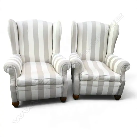 PR STRIPE UPHOLSTERED WINGBACK ARMCHAIRS