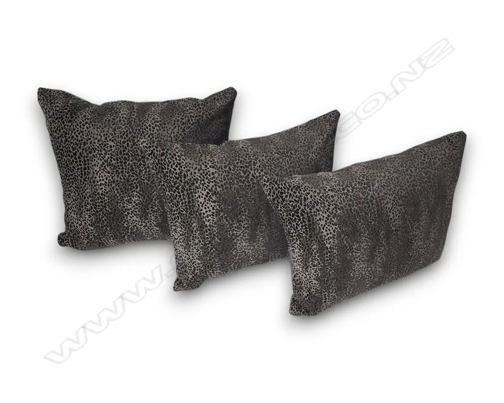 SET OF DARK CHARCOAL-GREY LEOPARD-PRINT DECORATIVE THROW PILLOWS WITH A TEXTURED VELVET FINISH A/F Image 1++
