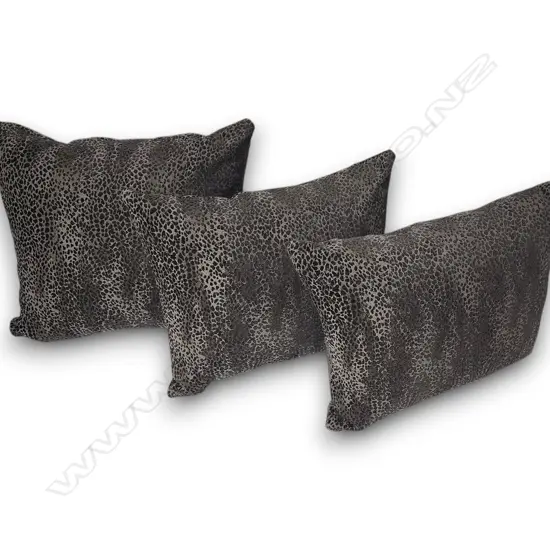 SET OF DARK CHARCOAL-GREY LEOPARD-PRINT DECORATIVE THROW PILLOWS WITH A TEXTURED VELVET FINISH A/F