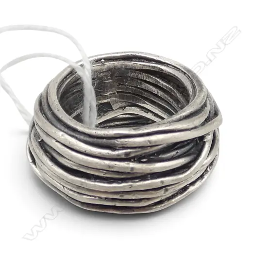 STG SILVER MULTI STRAND RING by NZ jeweller Kim Brice, stamped 925 K 1999, 28.84gm, SZ R