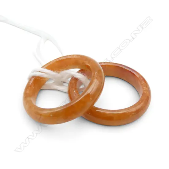 2 RED JADEITE half hoop FINGER RINGS.