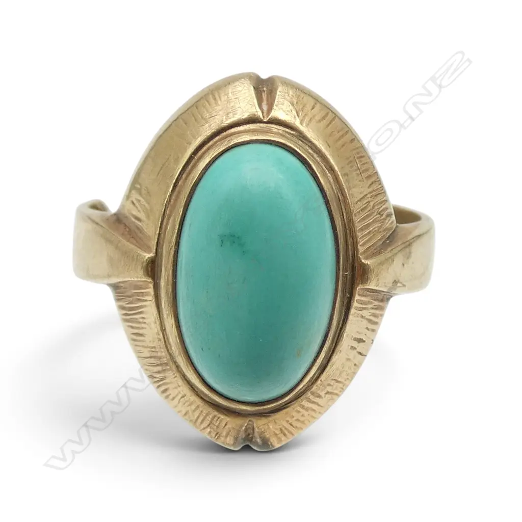 9ct RING w. TUORQUISE? STONE 4gms SIZE R Image 1++