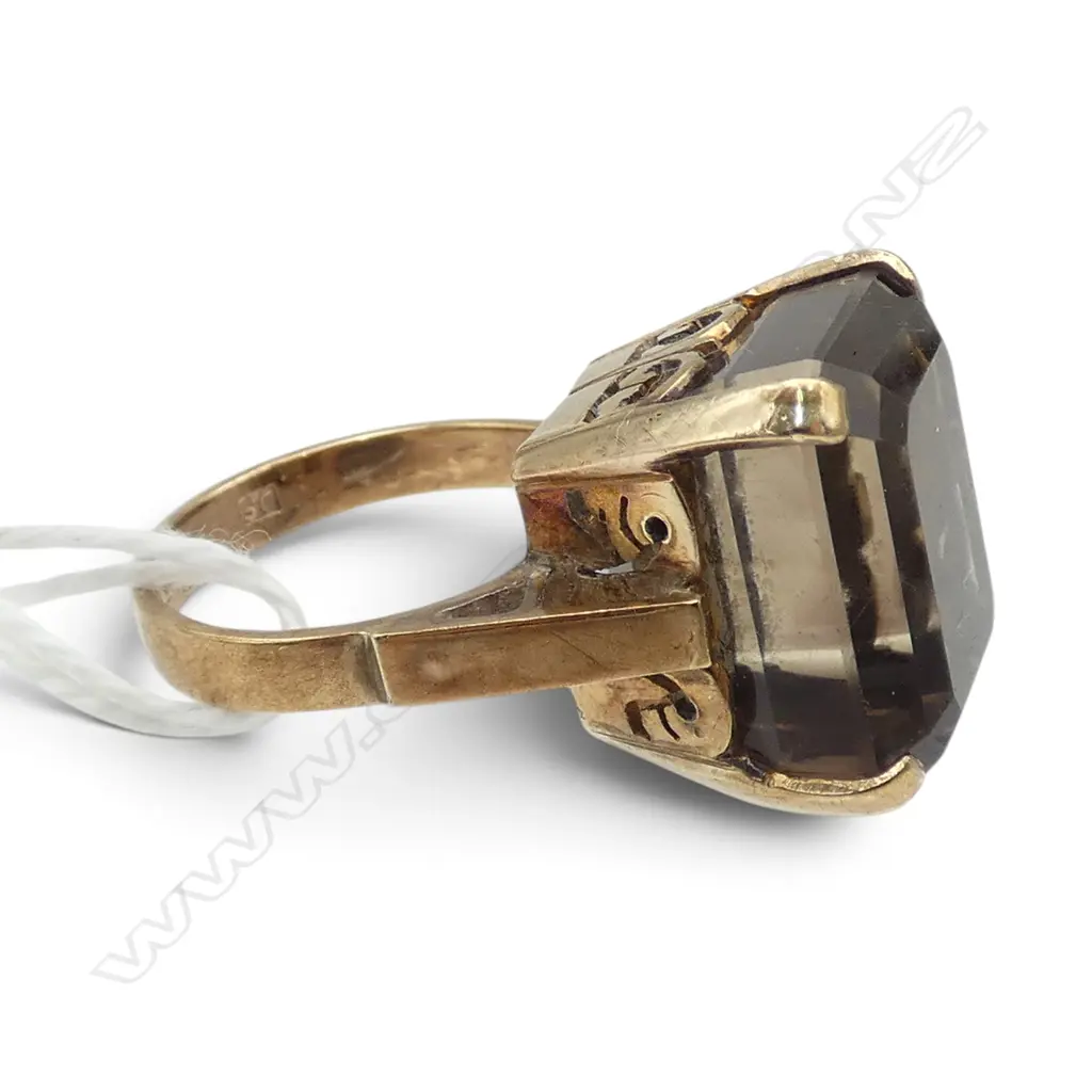 14CT SMOKY QUARTZ COCKTAIL RING 7.5gms SIZE L Image 1++