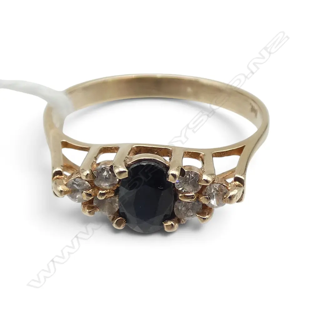 9ct SAPPHIRE & CZ RING, 2.60gm, SZ R Image 1++