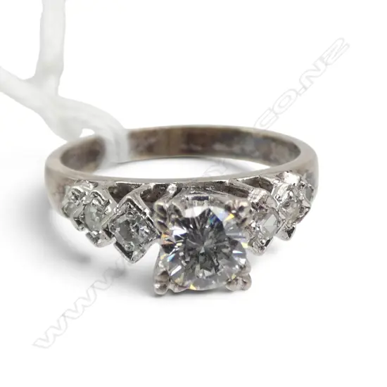 9ct WHITE GOLD & DIAMOND SOLITAIRE RING 0.390ct. VS1-VS2. Colour J-K. TDW.0.54ct. 3.56gms.  Val. $3400 size M1/2