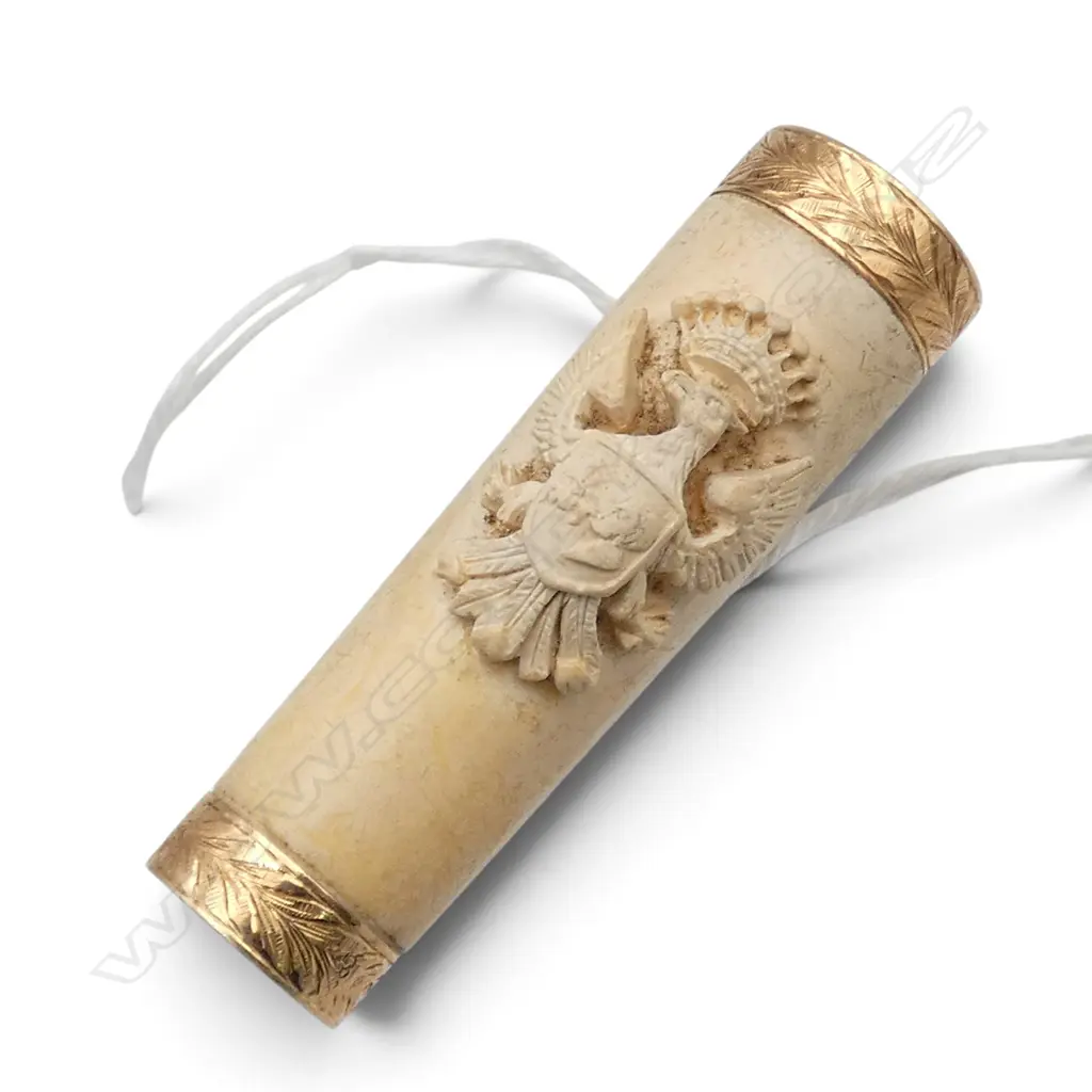 LATE 19thC 9ct GOLD & CARVED MERSCHUM CIGAR HOLDER with eagle coat of arms. L.55mm  Image 1++