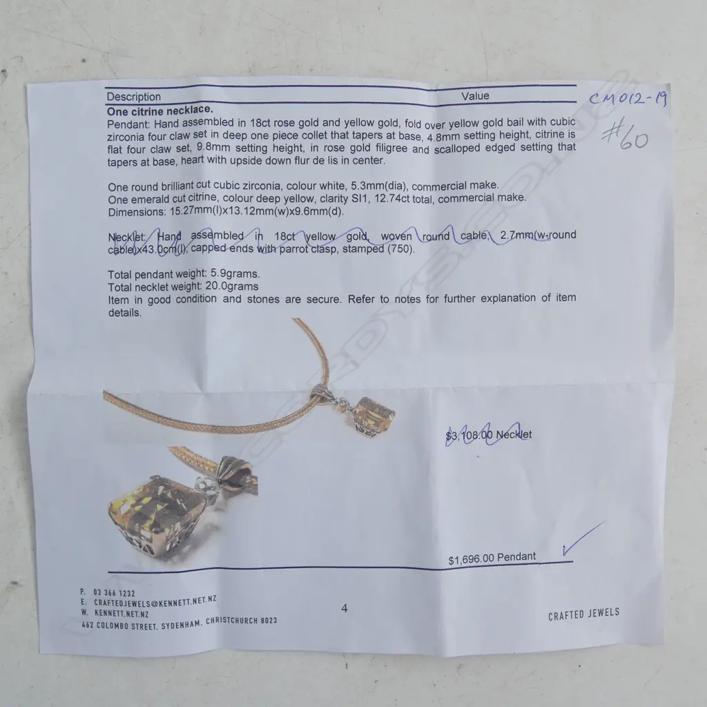 18ct yellow GOLD & 12.74ct CITRINE &  WHITE CZ PENDANT. 5.9gms with valuation . Image 1++