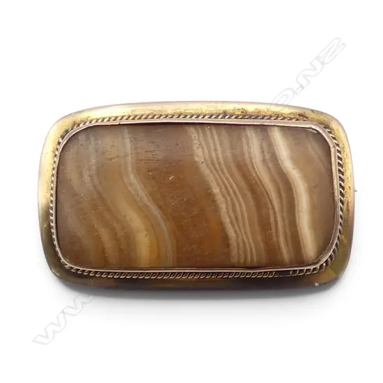9CT AGATE BROOCH 20x35mm 9.4gms