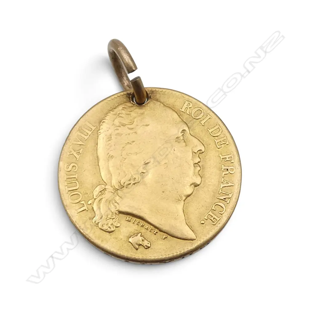 21.6ct LOUIS XVIII 1818 FRENCH FRANC, 6.20gm not including plated jump ring Image 1++