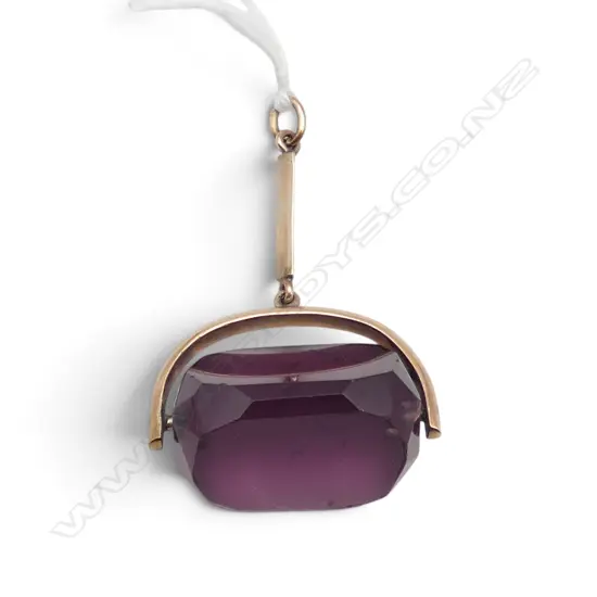 9ct GOLD & PURPLE (GLASS) FOB SWIVEL minor chips
