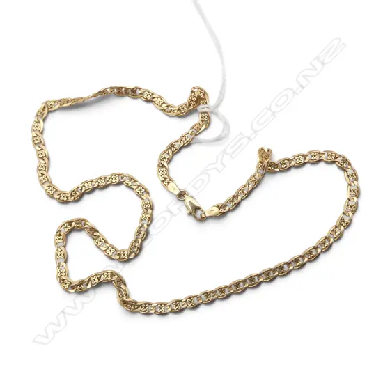 9ct GOLD flat capstan LINK NECK CHAIN. L.440mm. 9.7gms