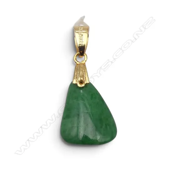 JADEITE GREEN tapered form PENDANT with 18ct gold plated bale fitting
