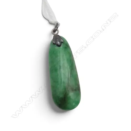 JADEITE GREEN lozenge form PENDANT with 925 SILVER bale fitting