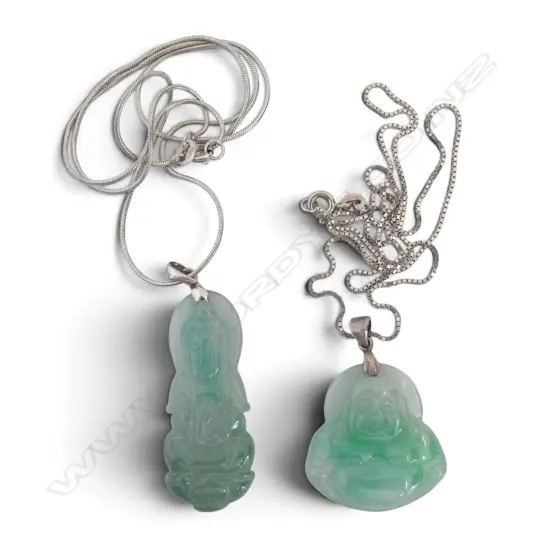 TWO JADE BUDDHA PENDANTS ON STG SIL CHAINS