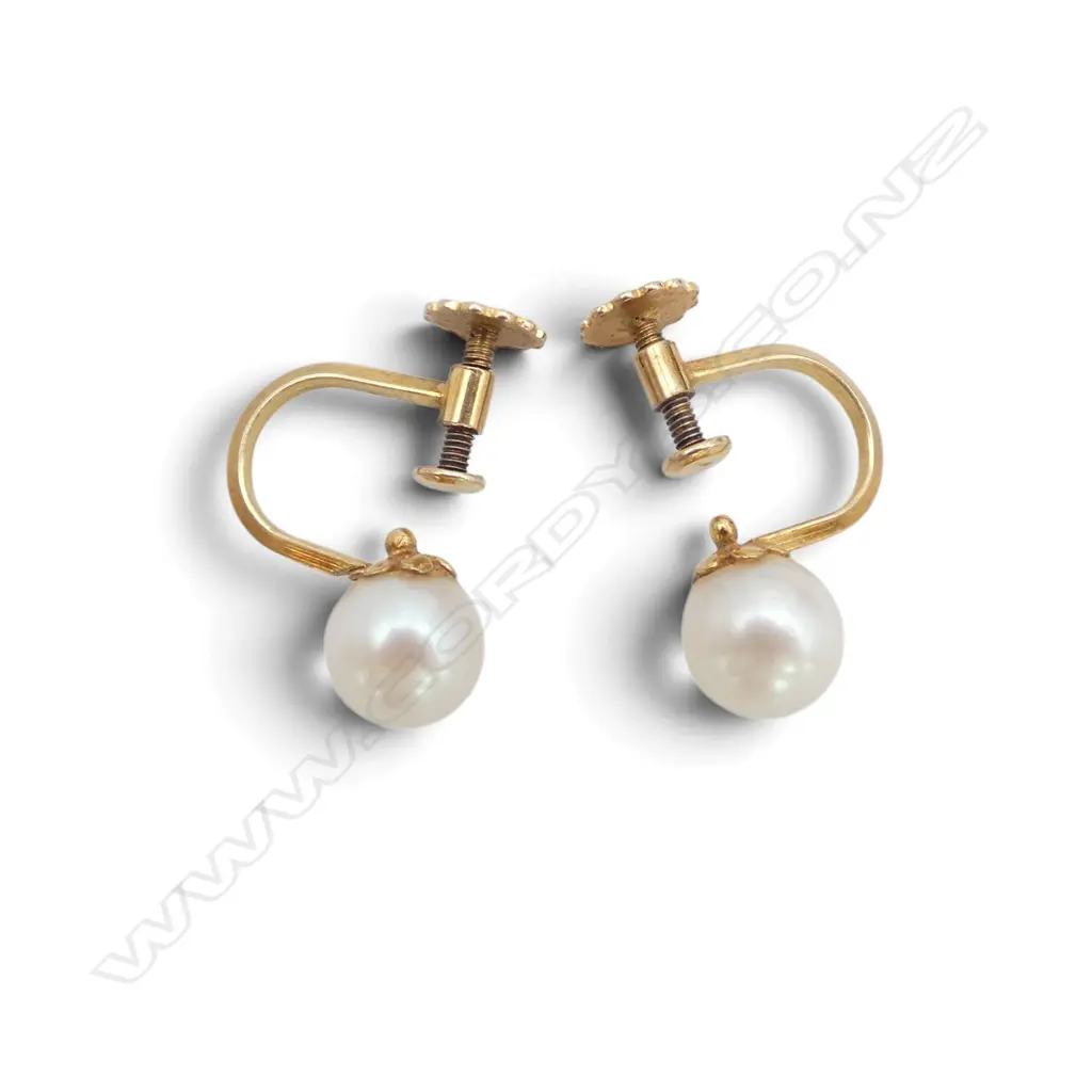 PR 9ct GOLD & CULTURED PEARL EARRINGS screw fittings 2gms Image 1++
