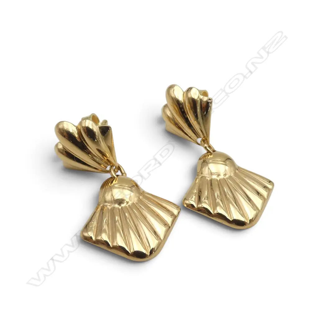 PR 18ct GOLD FAN EARRINGS, 3.02gm Image 1++