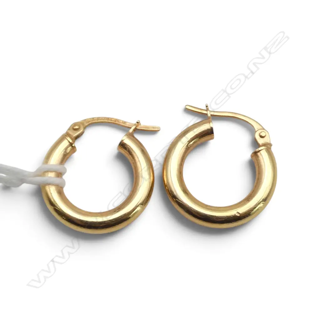 PR 9ct YELLOW GOLD HOOP EARRINGS 1gm Image 1++