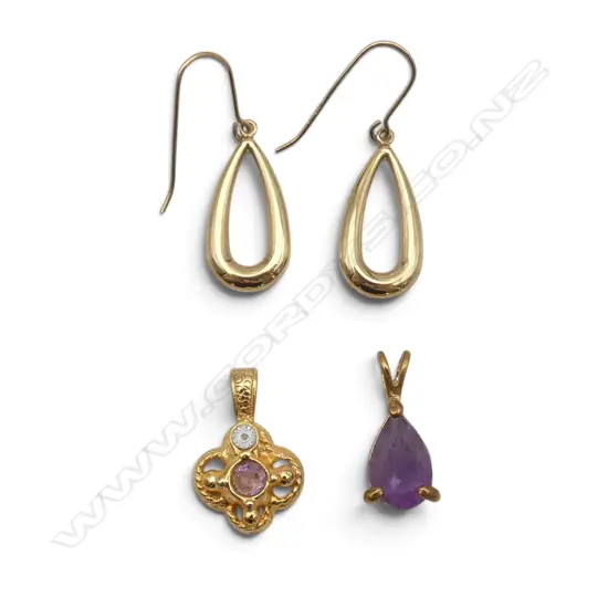 PR 9ct DROP EARRINGS & 2 PENDANTS, 1gm