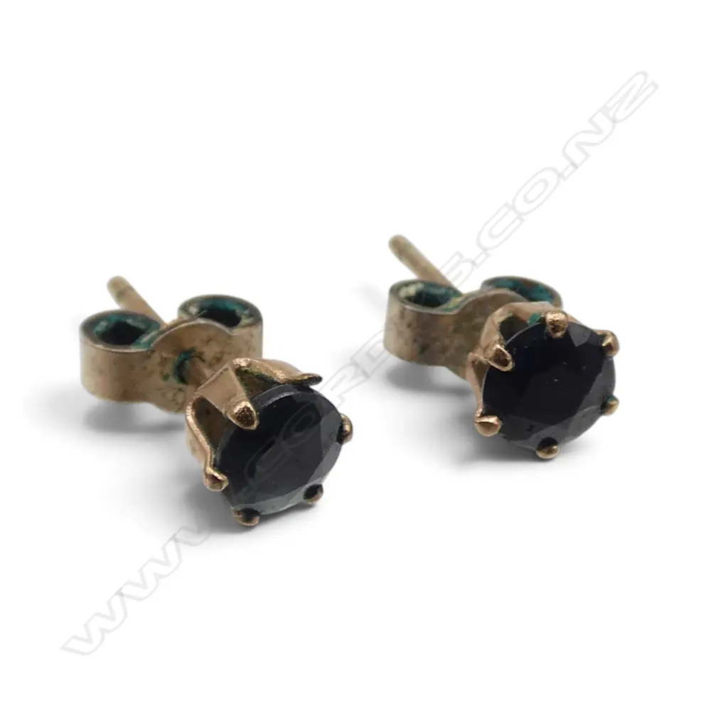 PR 9ct SML SAPPHIRE STUD EARRINGS, 0.35gm, butterflys not gold Image 1++