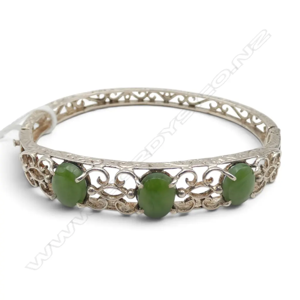 S/SILVER & NZ GREENSTONE BANGLE 12.2GMS TOTAL WIEGHT Image 1++