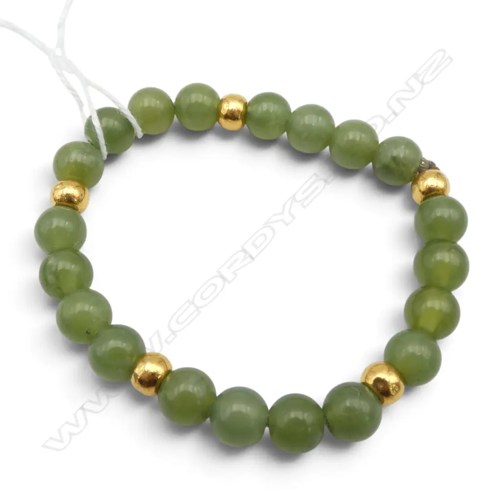 SEMI TRANSLUCENT JADE & 22ct GOLD BEAD EXPANDING BRACELET Image 1++