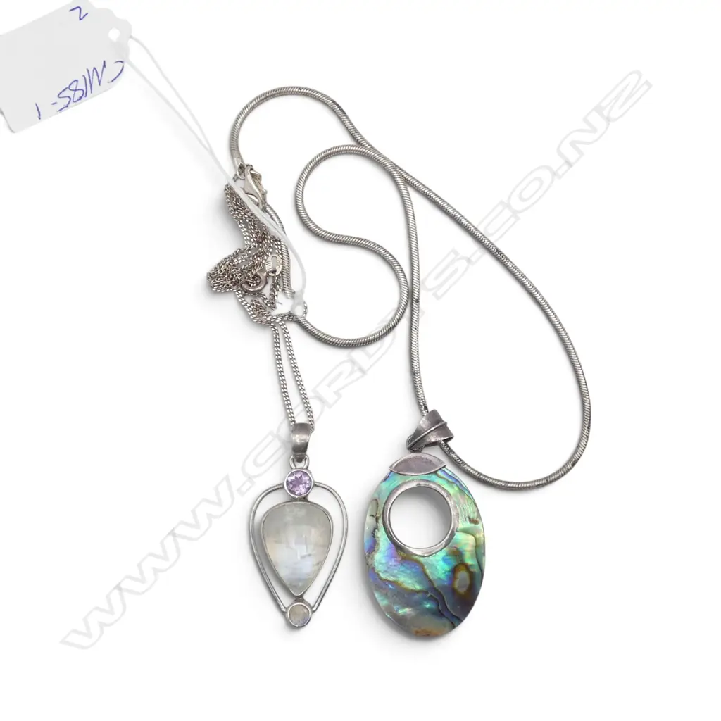 2 STG SILVER PENDANT NECKLACES one paua & other rock crystal  Image 1++