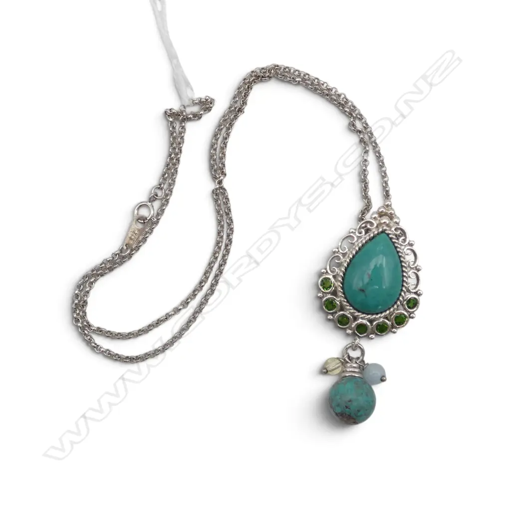 SILVER TURQUOISE & GEMSTONE NECKLACE Image 1++