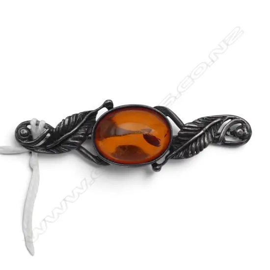 SILVER & AMBER BROOCH