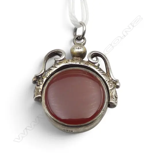 SILVER BLOODSTONE & AGATE FOB SWIVEL