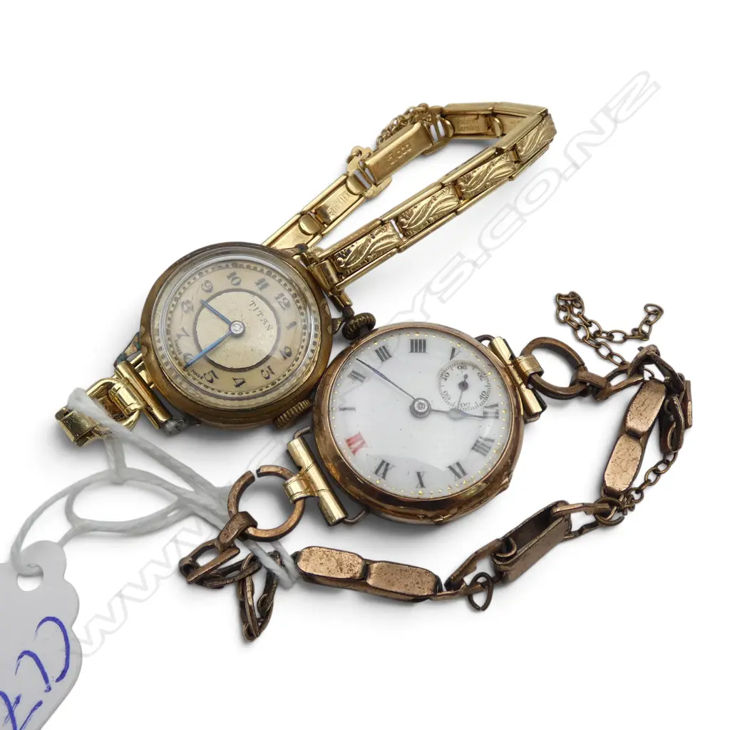 2 ANTIQUE LADIES WRISTWATCHES; ROLLED GOLD TITAN & OTHER IN 9ct CASE Image 1++