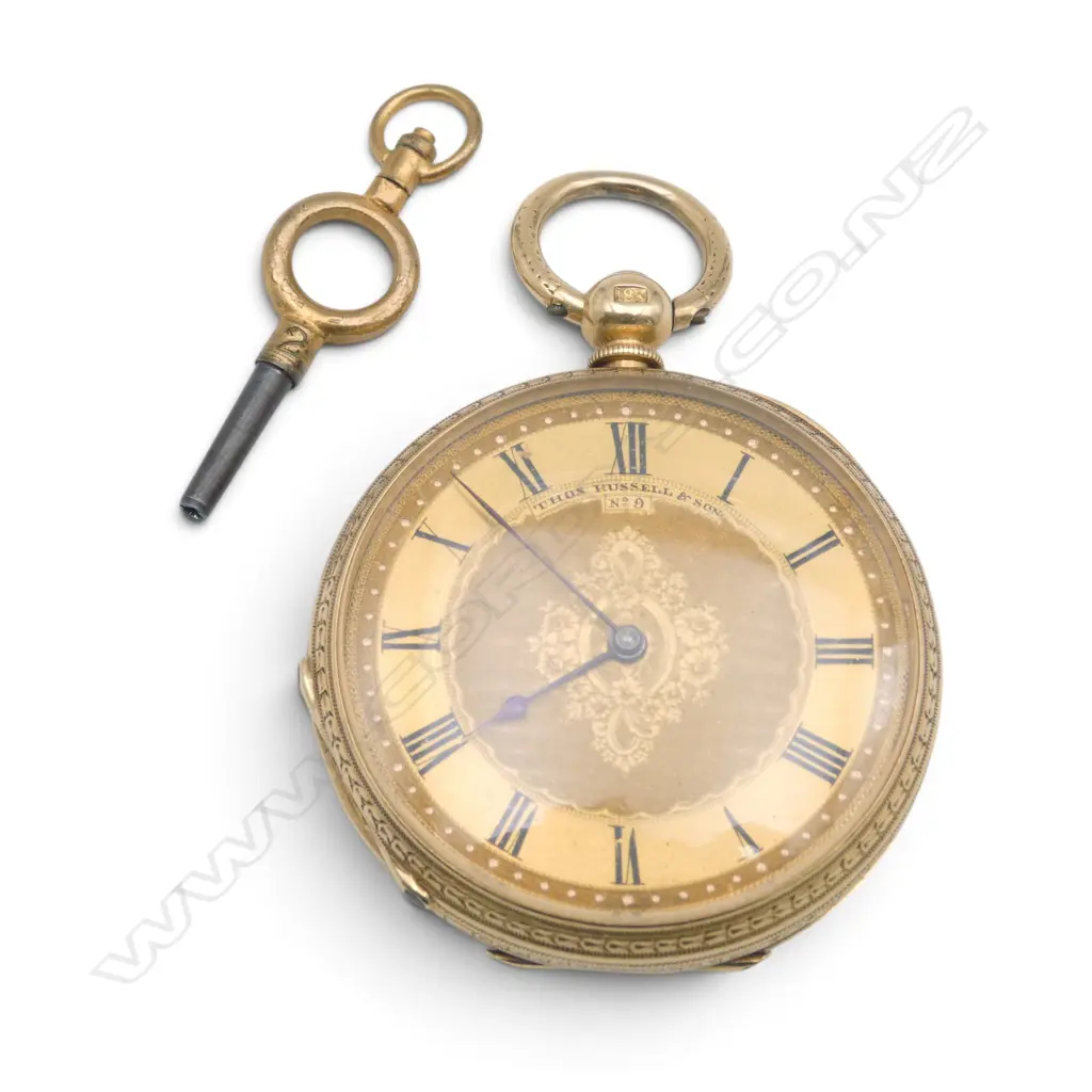 18 CARAT OPEN FACE POCKET WATCH WITH GOLD DUST COVER 51GMS WITH KEY AND FITTED CASE Image 1++