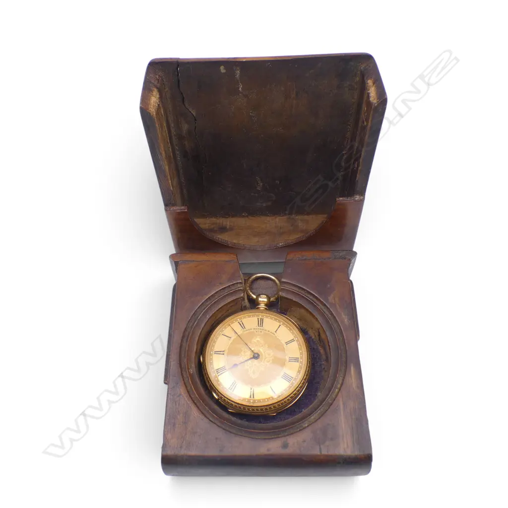 18 CARAT OPEN FACE POCKET WATCH WITH GOLD DUST COVER 51GMS WITH KEY AND FITTED CASE Image 1++