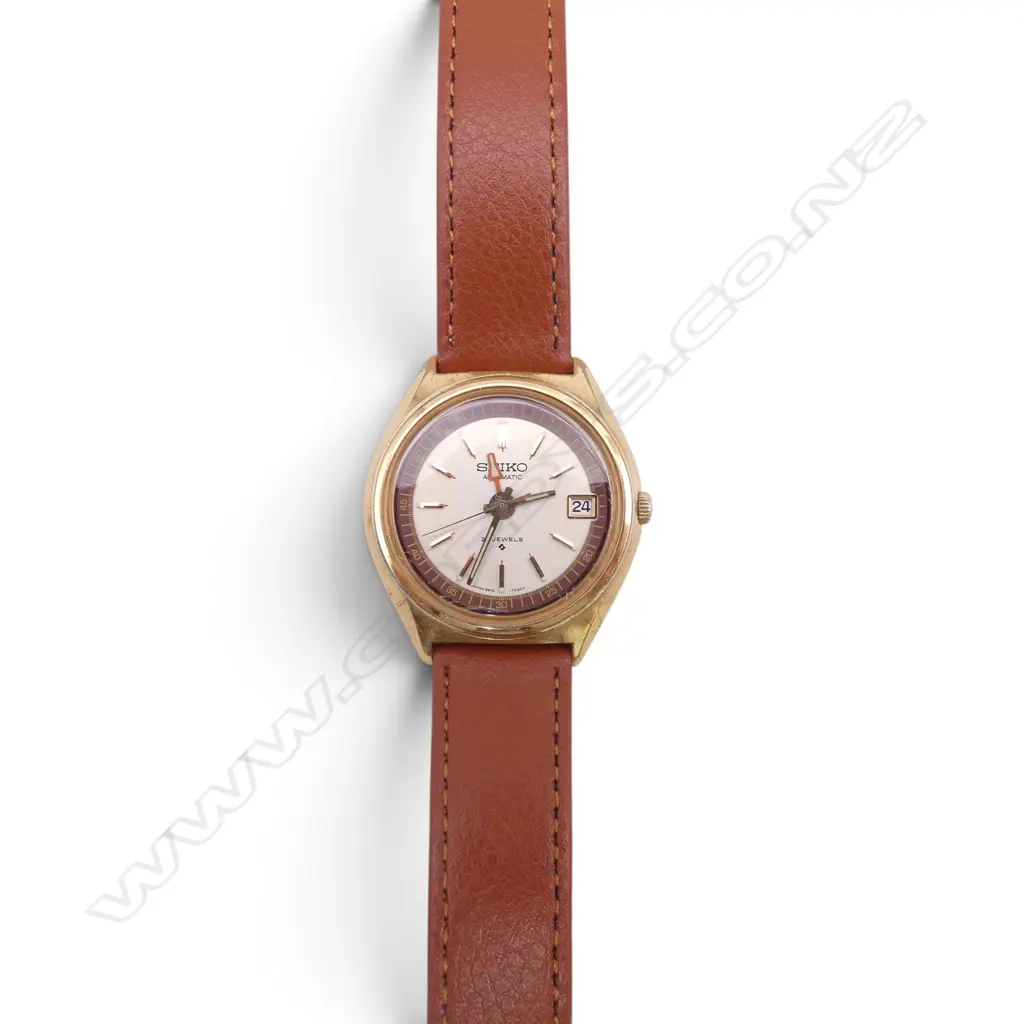 1970's SEIKO GOLD TONE 5619-7010 23 JEWELS AUTOMATIC WATCH with new leather strap Image 1++