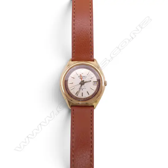 1970's SEIKO GOLD TONE 5619-7010 23 JEWELS AUTOMATIC WATCH with new leather strap