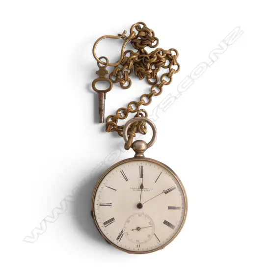 ANTIQUE POCKET WATCH ON CHAIN WITH KEY 
