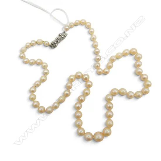 CULTURED PEARL NECKLACE WITH 835 SILVER MARCASITE CLASP BY JUTTA KLINK  (deep cream lustre) L.420mm