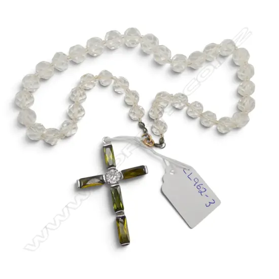 COSTUME TOURMALINE CROSS AND CRYSTAL BEAD NECKLACE