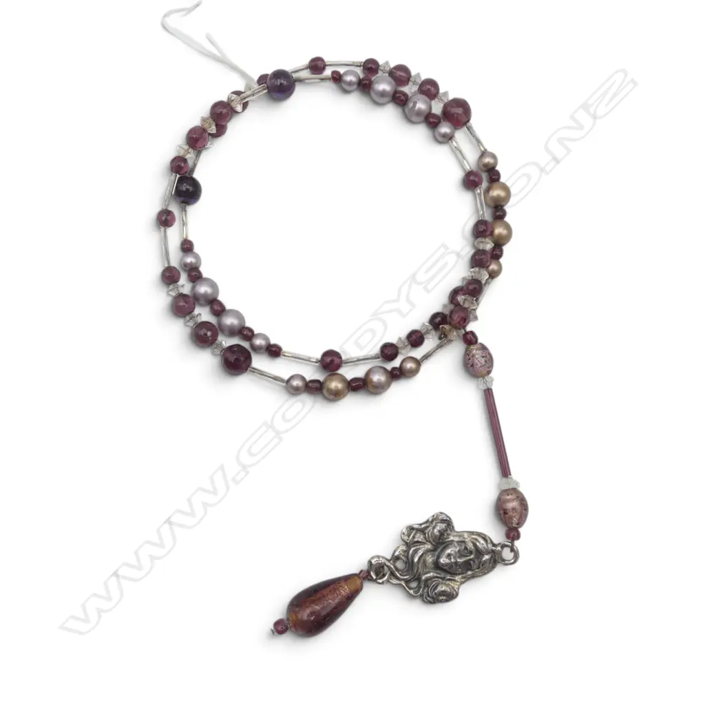 CRYSTAL BEAD/PEARL COSTUME ART NOUVEAU STYLE NECKLACE ON MEMORY WIRE Image 1++