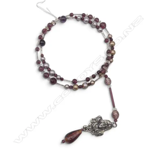 CRYSTAL BEAD/PEARL COSTUME ART NOUVEAU STYLE NECKLACE ON MEMORY WIRE