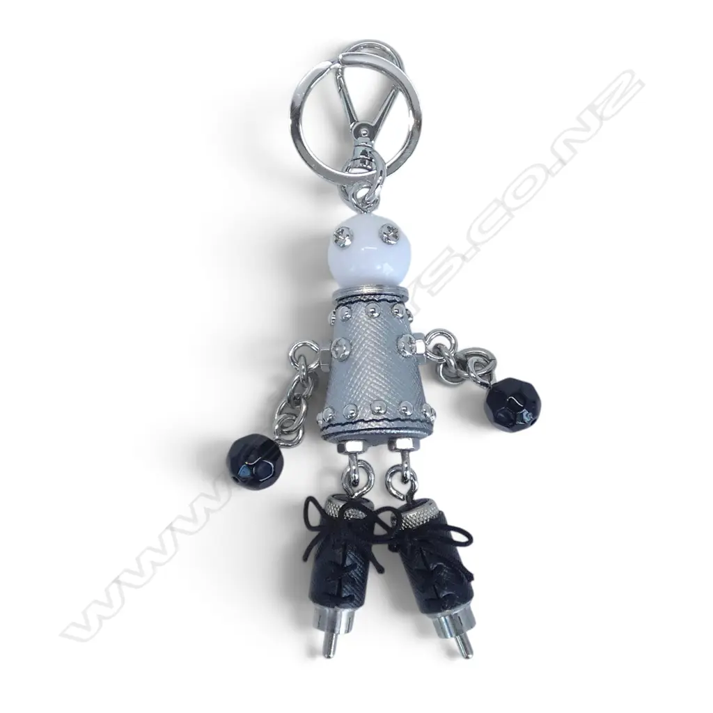 PRADA LTD ED ROBOT SAFFIANO METAL & LEATHER BAG CHARM/KEY CHAIN, as new in box Image 1++