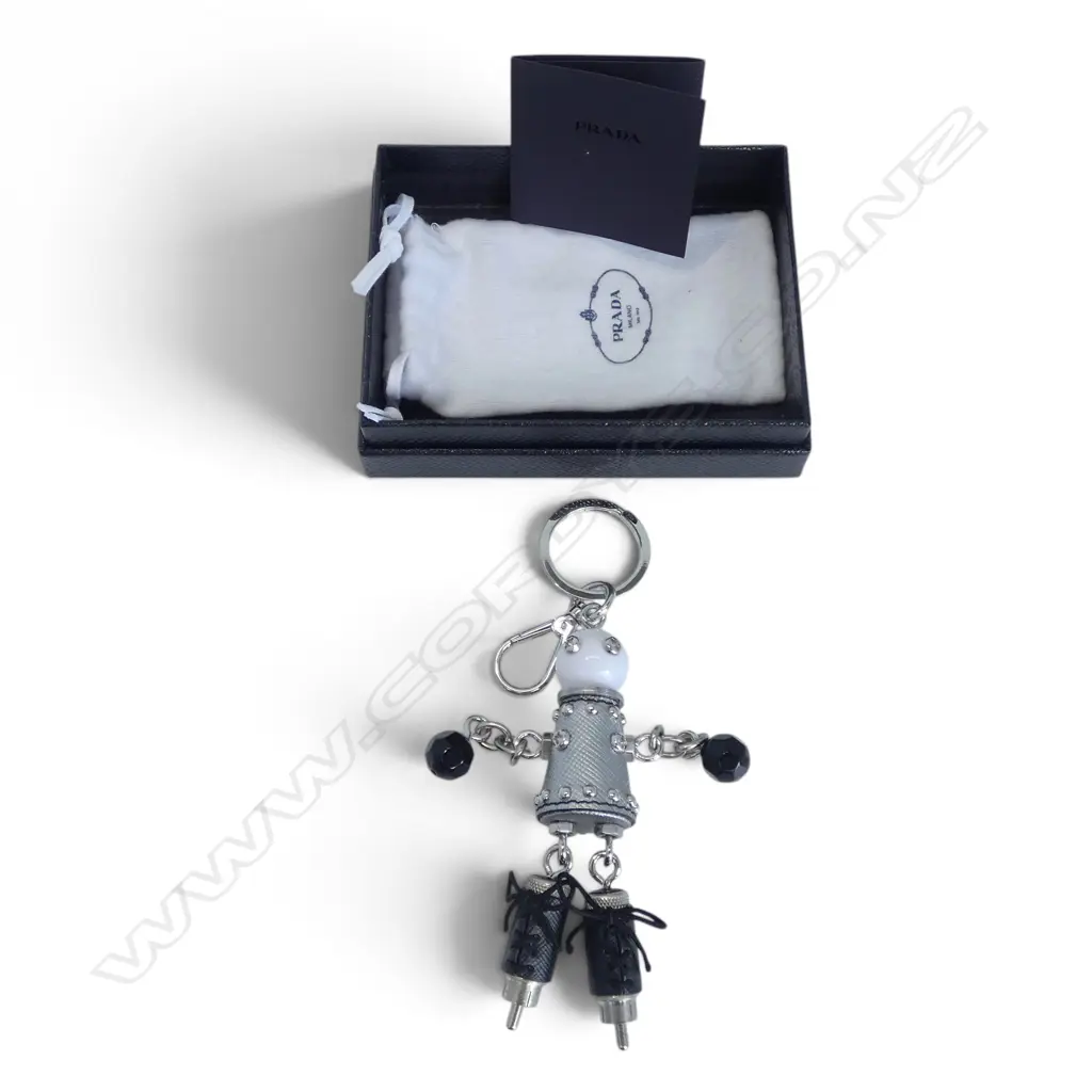 PRADA LTD ED ROBOT SAFFIANO METAL & LEATHER BAG CHARM/KEY CHAIN, as new in box Image 1++