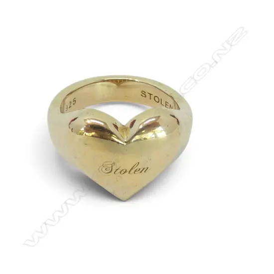 STOLEN GIRLFRIENDS CLUB SILVER GILT HEART RING 7.6gms, BOXED