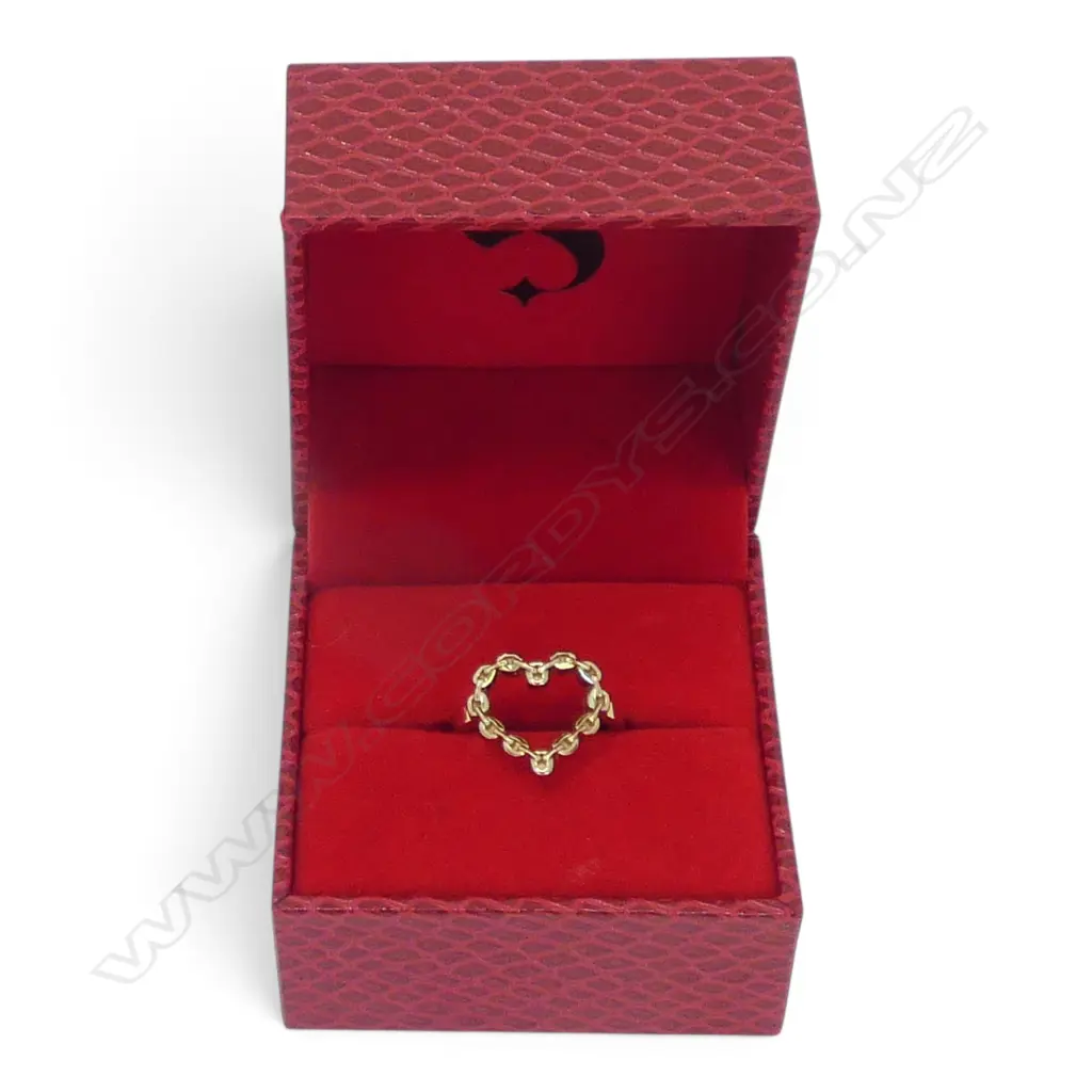 STOLEN GIRLFRIENDS CLUB SILVER GILT CHAIN HEART RING 3.8gms, BOXED Image 1++