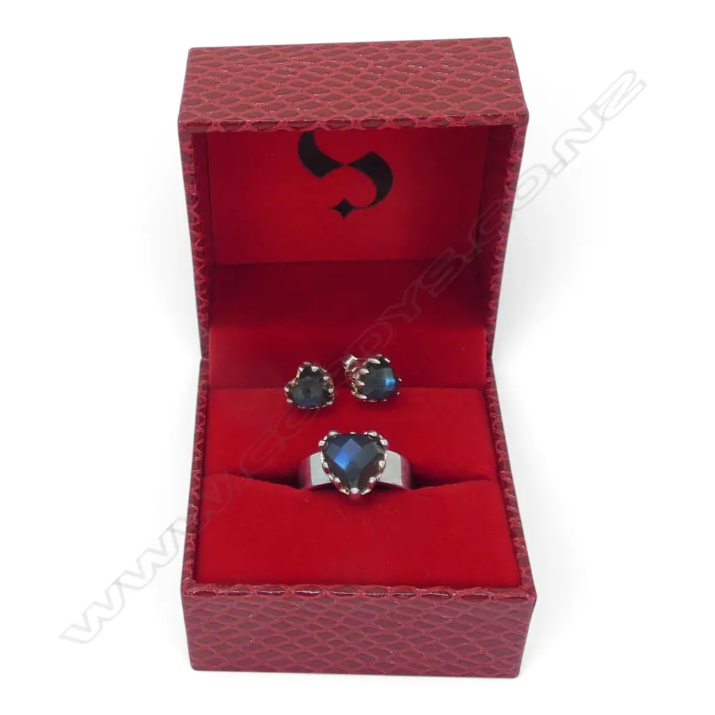 STOLEN GIRLFRIENDS CLUB 925 SILVER & LABRADORITE RING & PR EARRINGS, BOXED Image 1++