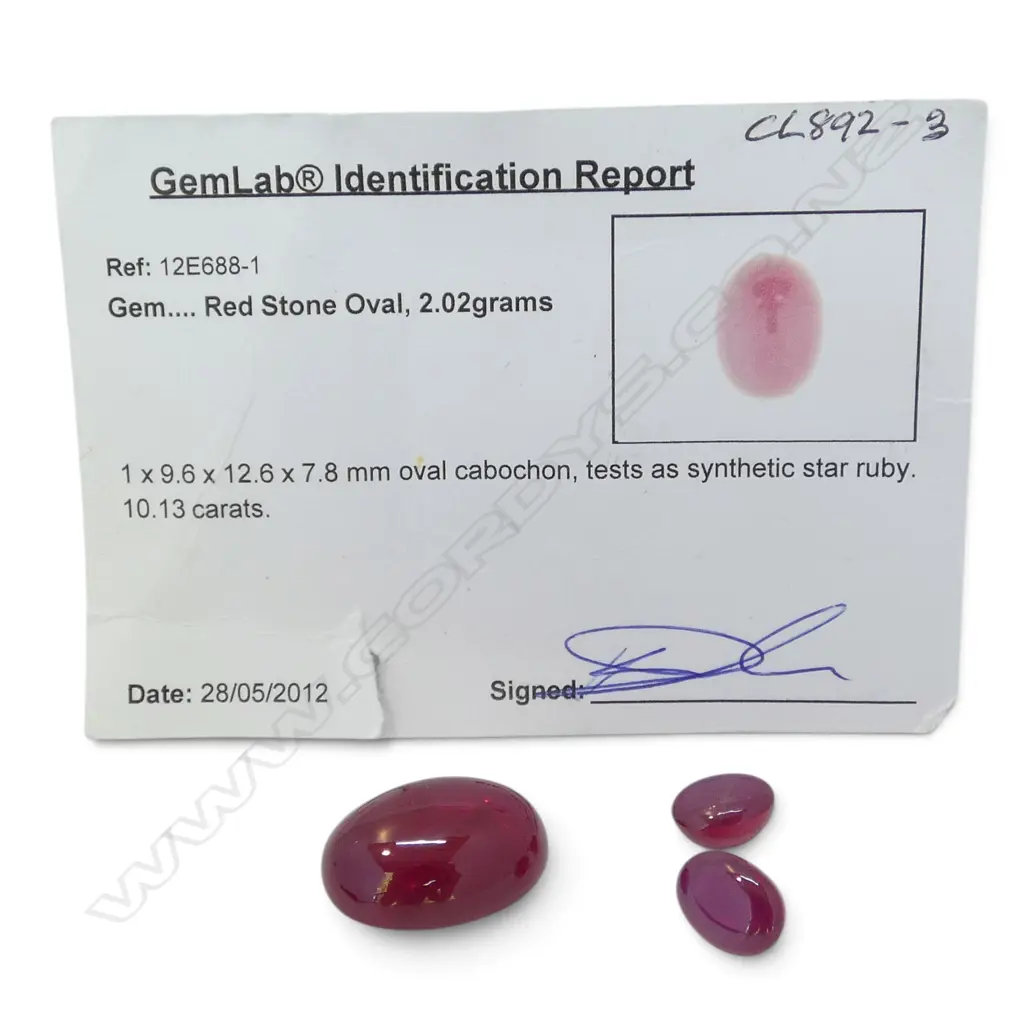 SYNTHETIC RUBY SET;  LRG 10.3ct CABOCHON & PR SML STAR RUBY CABOCHONS Image 1++