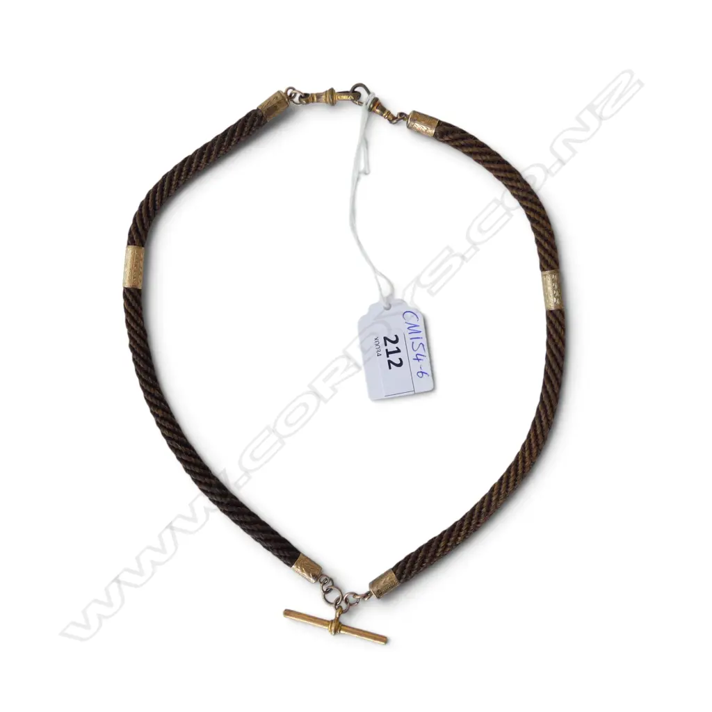 VICTORIAN MOURNING NECKLACE rolled gold t bar & dog clips, 9ct fittings Image 1++
