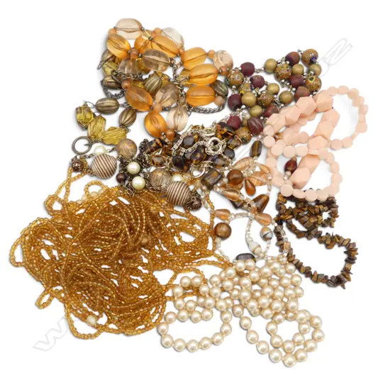 GOLD BEAD SAUTOIR /8 BEAD NECKLACES/COSTUME PEARL NECKLACE