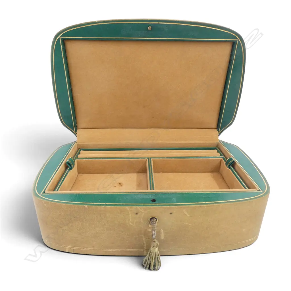 VINTAGE ITALIAN LEATHER JEWELLERY BOX, LIFT OUT COMPARTMENT W. KEY, L.265mm, W.165mm, H.75mm Image 1++