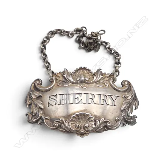 STG SILVER 'SHERRY' DECANTER LABEL,19gms, link needs rejoining, L.60mm W.35mm