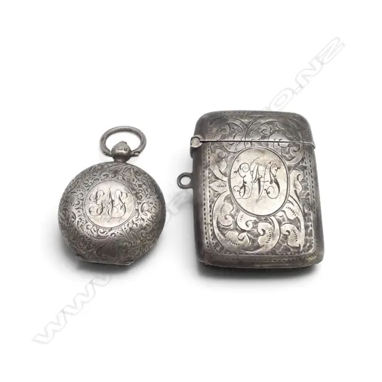 STG SILVER SOVEREIGN CASE, BIRM. 1901 & STG SILVER VESTA BIRM 1909, 35.80gm